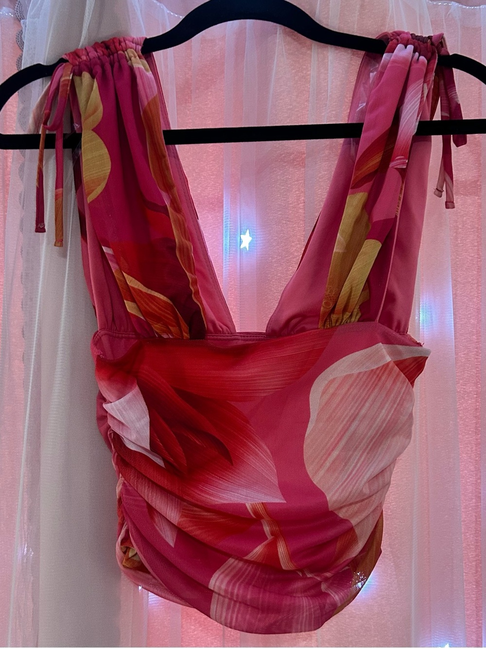 Windsor Pink Floral Tie-Shoulder Ruched Camisole